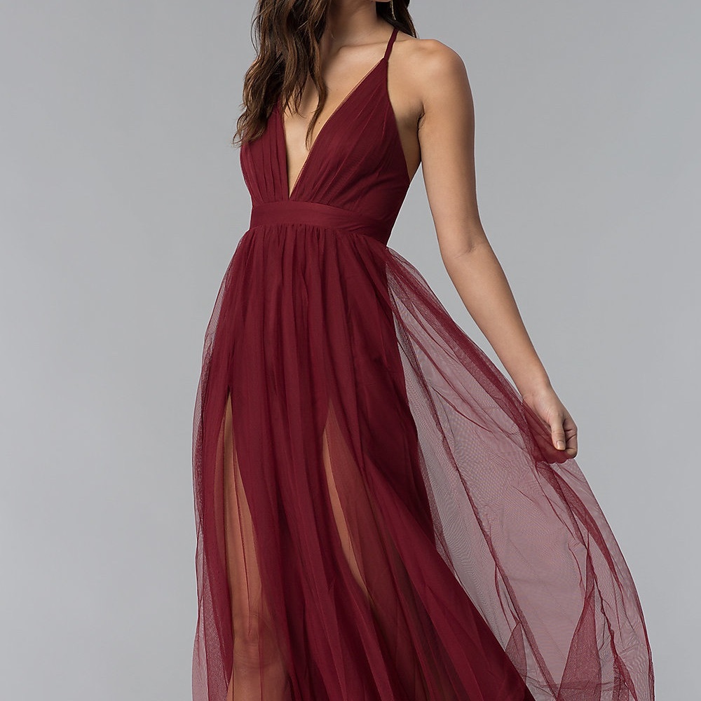 Simply Dresses PromGirl Maroon Burgundy V-Neck